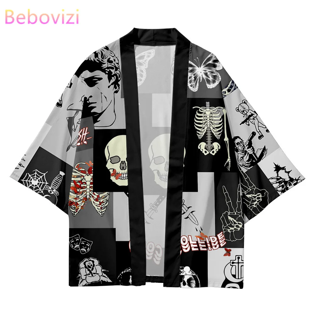 

Men women Kimono Cardigan Newest 2022 5XL 6XL Skull Beach Japanese Kimono Streetwear Boy girls Cardigan Men women Haori Yukata w