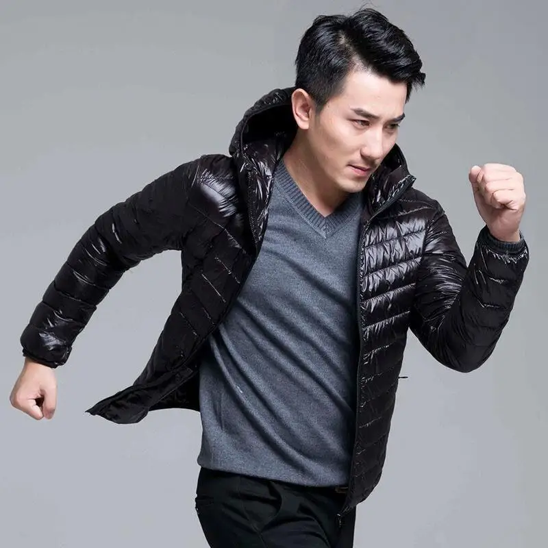 Autumn and Winter Light Down Padded Jacket Men's Cropped Stand Collar Hood Young and Middle-aged Lightweight Thin Coat