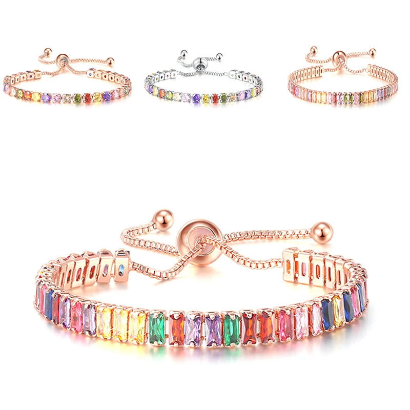 

Регулируемые разноцветные теннисные браслеты для женщин, женский свадебный регулируемый браслет со стразами