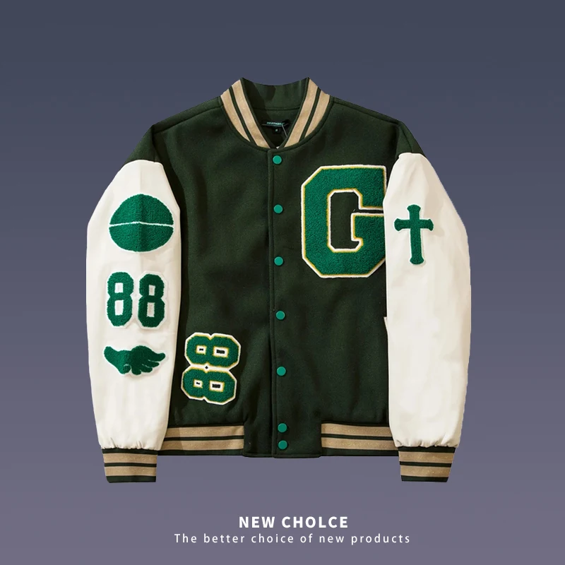 

High Quality Hip Hop EmbroideryJacket College Harajuku Fashion Baseball Coats UnisexVintage Letterman Varsity Jacket For Men