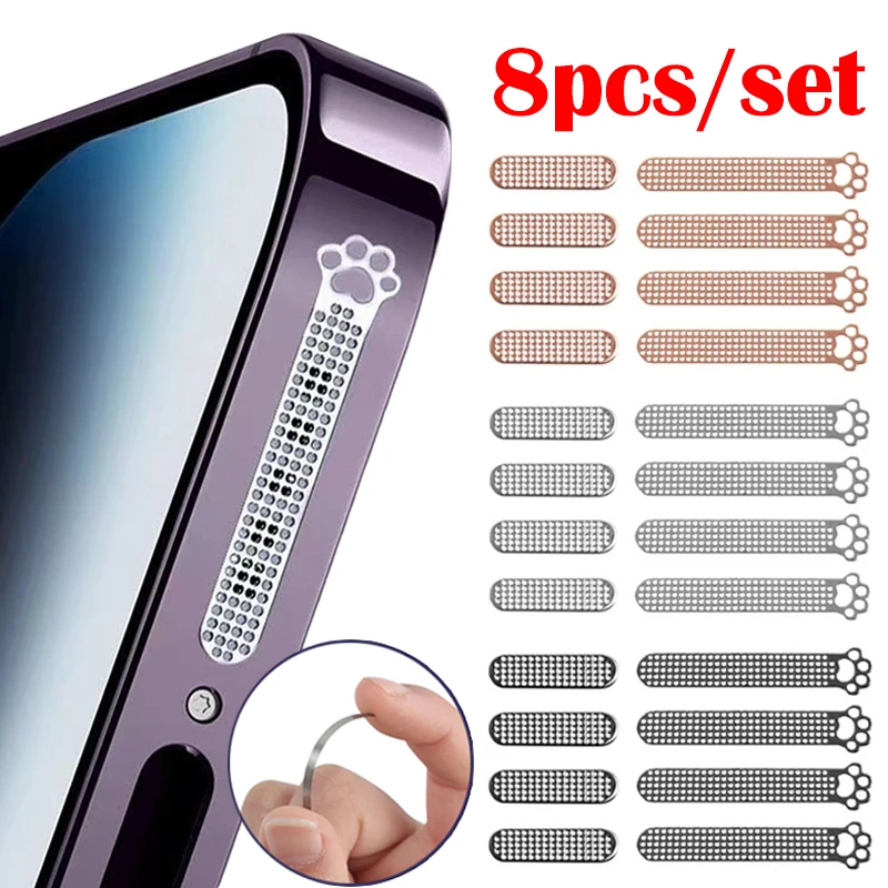 8pcs Phone Dustproof Net Stickers Cat Paw Styling Earpiece Speaker Hole Anti-Dust Metal Mesh Dust Cover for iphone 14 13 Pro Max