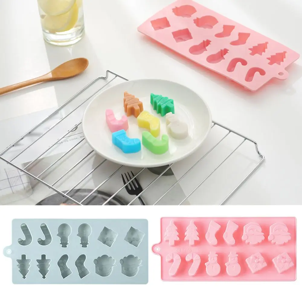 

Chocolate Cake Mold Soap Mould 12 Cavities Baking Pan Christmas Theme Silicone Mold Santa Slaus Tree Socks Snowman