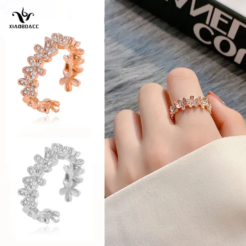

XiaoboACC 18k Gold Index Finger Ring for Woman Hypoallergenic Mirco Inlay Zircon Flower Adjustable Open Rings