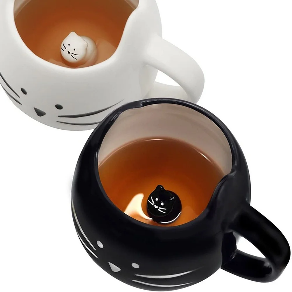 

Cute Cartoon Mug Little White Cat Little Black Cat 3d Three-dimensional Creative Household Milk Coffee Ceramic Water Cup