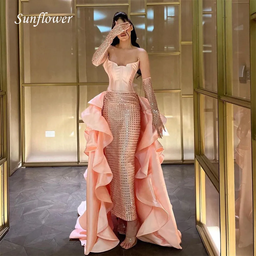 

Sunflower New Pink Sweetheart Half Sleeve Sequined Mermaid Long Evening Dress 2023 Slim High-end Custom Fashion Luxury Gown