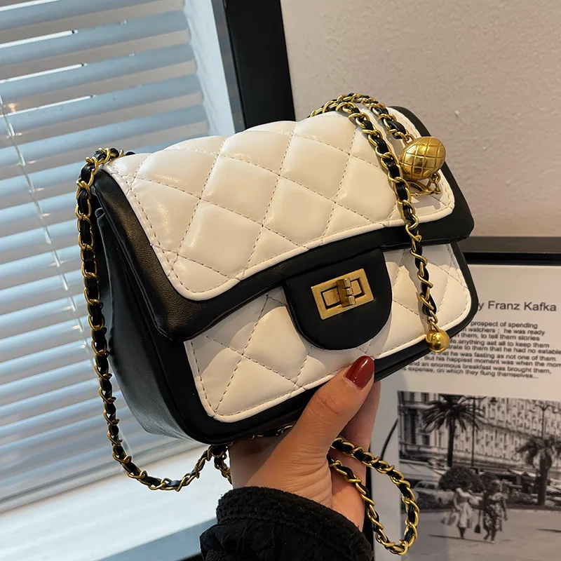 

2022New Ladies Rhombus Shoulder Bag High Quality Net Red Messenger Bag Fashion Texture Retro Chain Shoulder Bag Small Square Bag