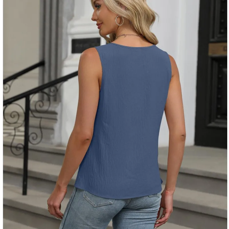Весна/Лето 2022 новая однотонная футболка без рукавов с круглым вырезом