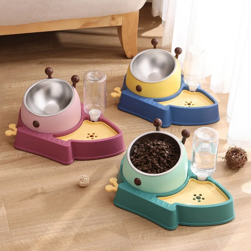 3-в-1 миска для домашних животных из нержавеющей стали защита шеи кошек кормушка