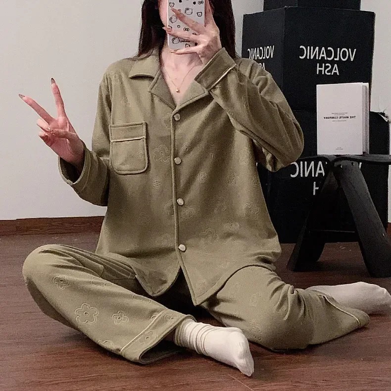 2024 Autumn Winter New Style Velvet Soft Fit Jacquard Sleepwear Women's Warm Home Clothes Wholesale Supplies Cozy Pajamas Set