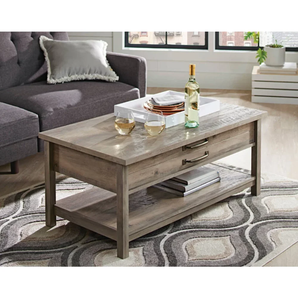 

Modern Farmhouse Rectangle Lift-Top Coffee Table, Rustic Gray finish