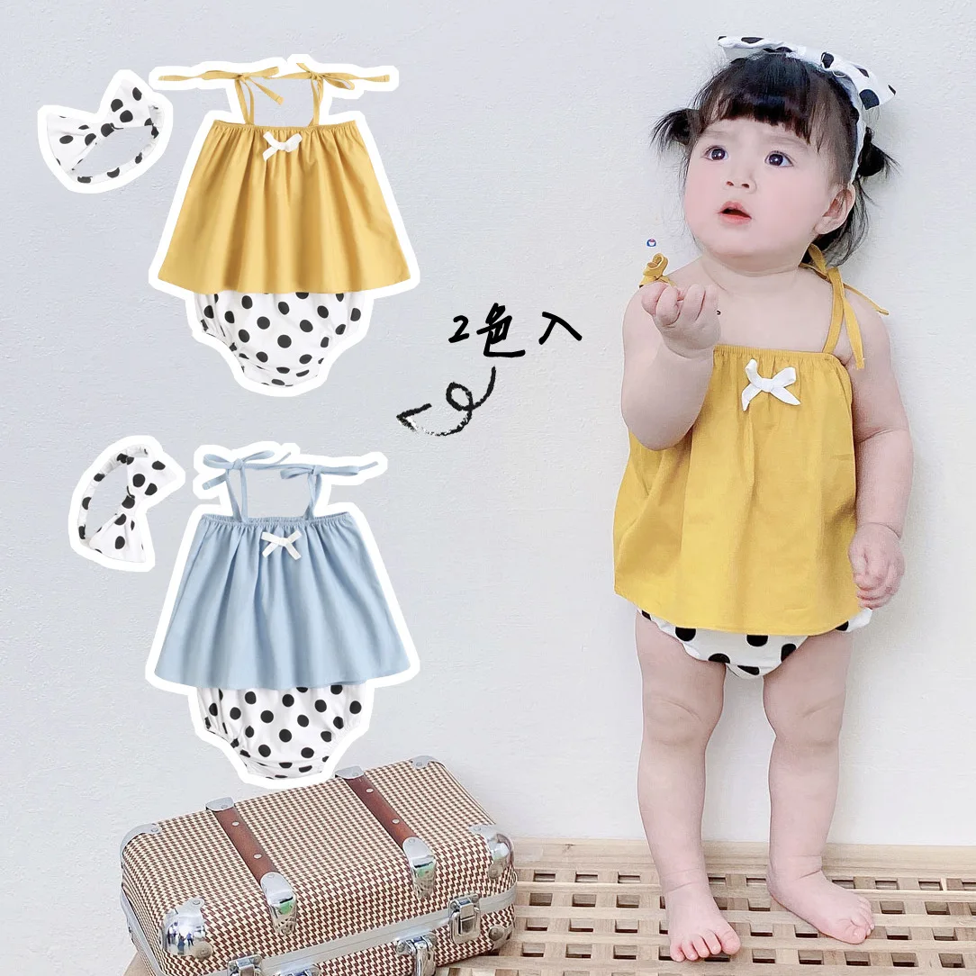 

3 Piece Sets Boys Baby Clothes Newborn Clothes Summer Baby Set Pure Cotton Newborn Dress Baby Denim Kids Wear Wave Dot Bodysuit