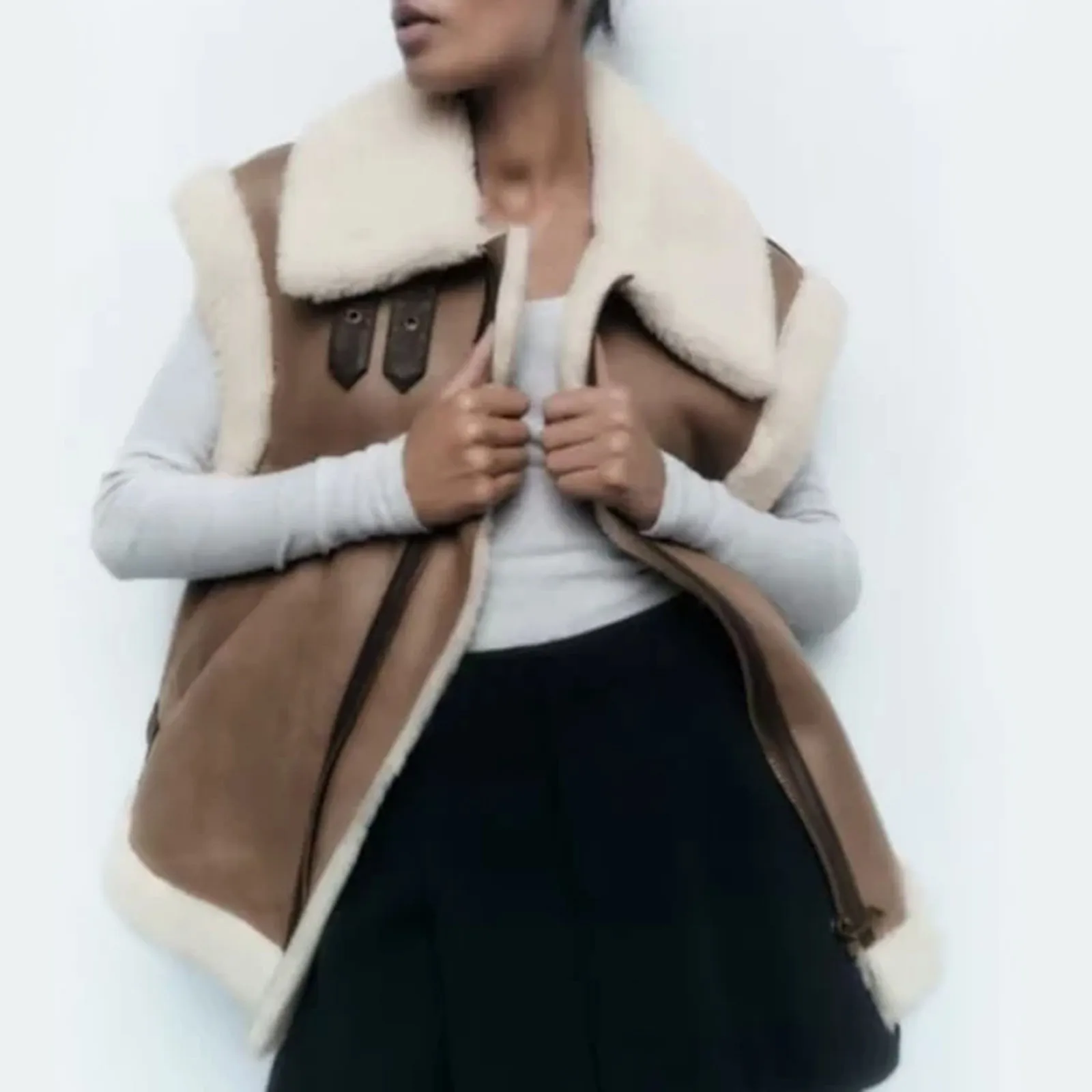 

Женский жилет, куртка на заказ, трендовые зимние женские флисовые пальто Тедди, контрастное пальто, повседневный высокий женский жилет