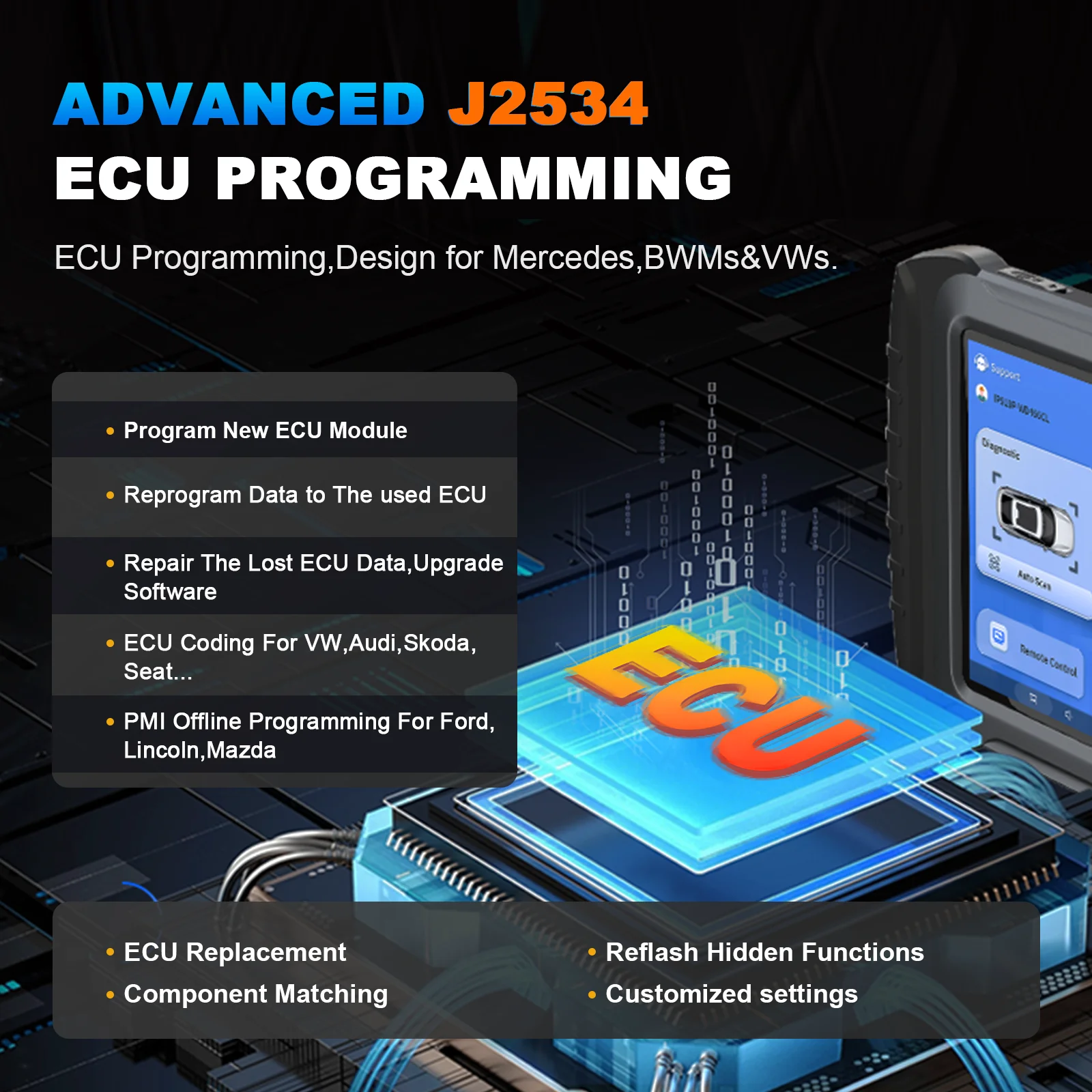 XTOOL InPlus IP919 MAX Инструменты программирования ECU J2534 для Benz и BMW Bluetooth-диагностический