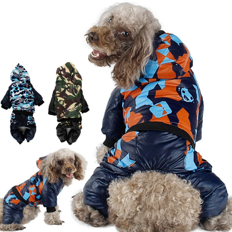 

Autumn and winter dog clothes small and medium dog camouflage casual hooded four-legged cotton coat thickened pet clothes