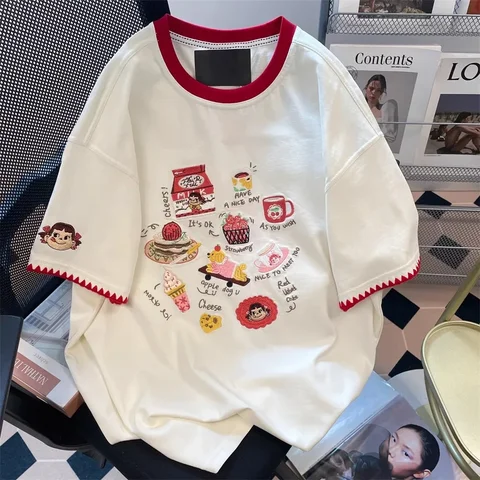 Футболки JBOLID с вышивкой из мультфильма «Еда», хлопок