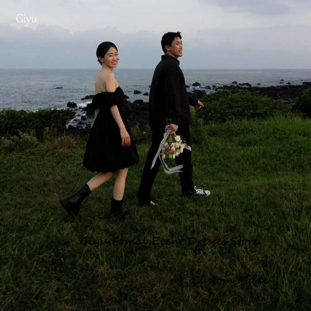Простое черное свадебное мини-платье Giyu корейский стиль фотосъемка открытые