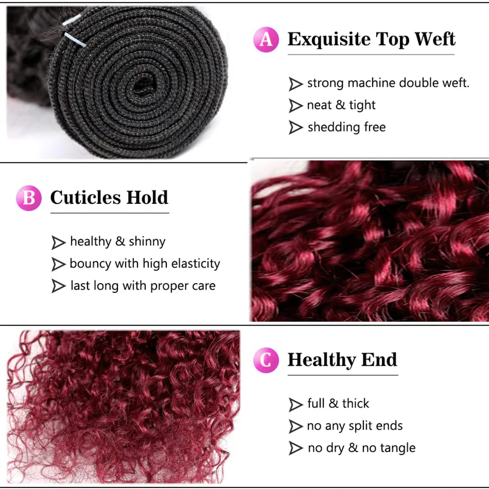 # 99J Пучки человеческих волос с глубокими волнами бразильские волосы Remy бордовые