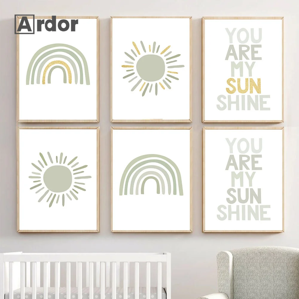 

Baby You Are My Sunshine Quotes Art Canvas Poster Rainbow Painting Poster Nursery Print Wall Pictures Kids Boys Bedroom Decor