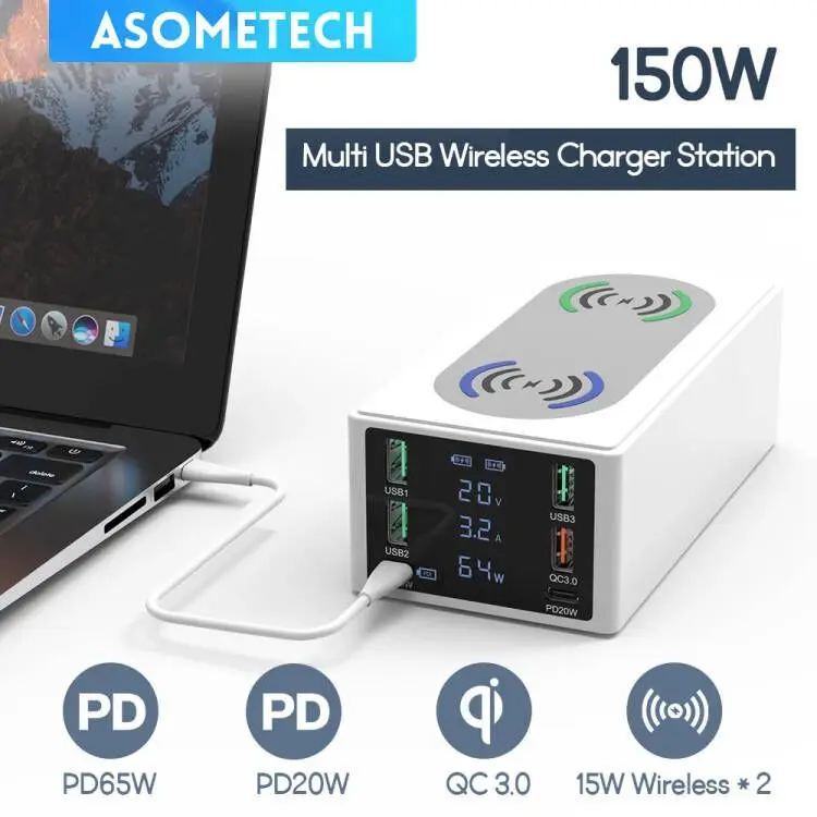 

Dual QI Wireless Charger 150W Multi USB Charger Station QC3.0 PD 65W Fast Charging for Macbook Laptop iPhone12 Wireless Chargers