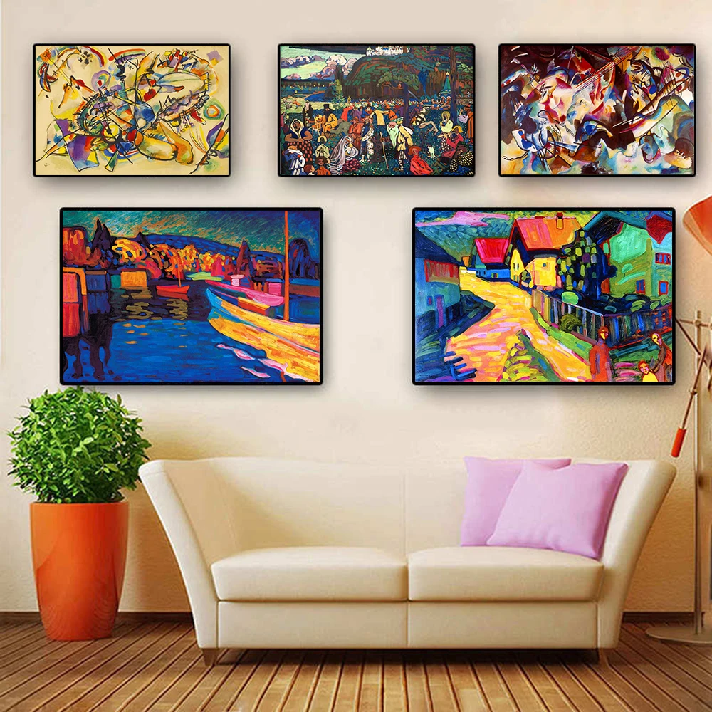

Abstract Watercolor Kandinsky Graphics Artwork Poster Prints Canvas Painting Interior Wall Art Picture Living Room Decor Home