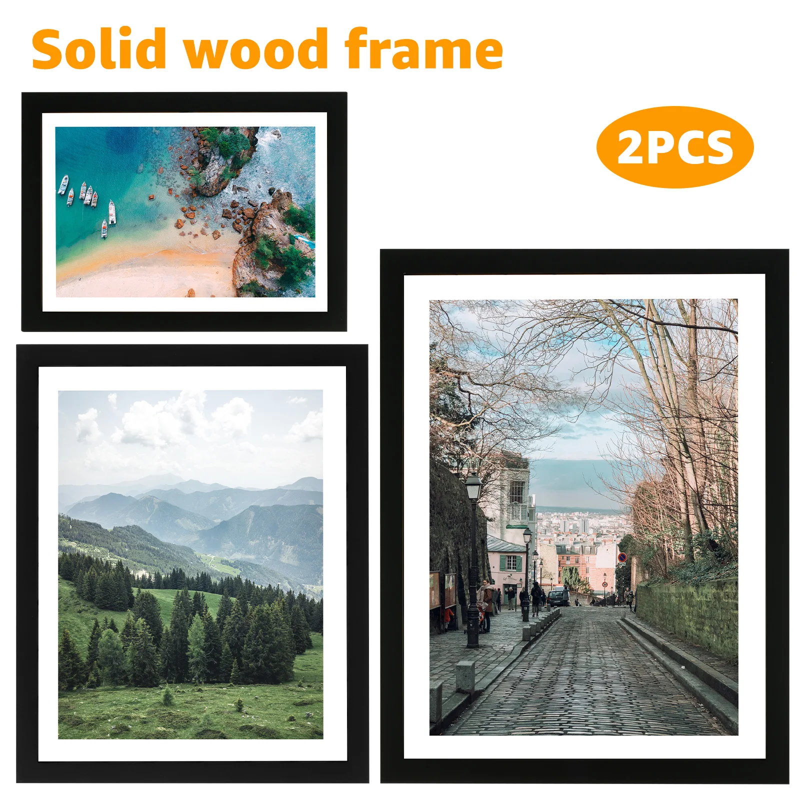

L 2 Pcs Picture Frame Solid Wood Poster Frame Wall Mounted Frame Black Wall Gallery Frames Horizontal or Vertical Display Photo