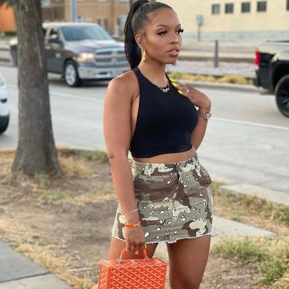 Women's 2023 spring/summer new fashion sexy camouflage pocket zipper personality half skirt