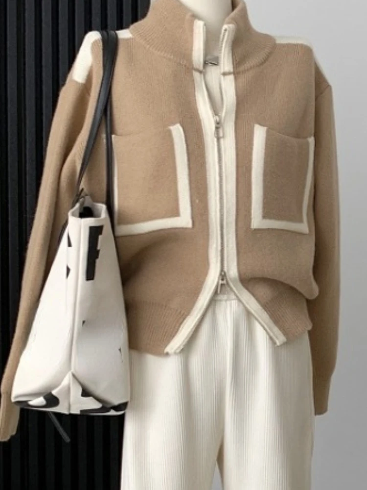 Женский вязаный кардиган Y2k Элегантный Повседневный Нежный с двойной молнией и