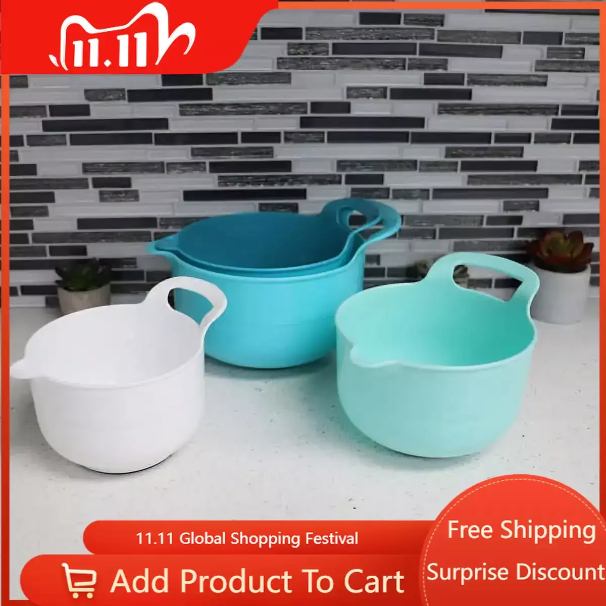 

4 Piece Plastic Nesting Bowls with Pouring Spout and Handle, Salad Bowl , Mixing Bowl , Bowls