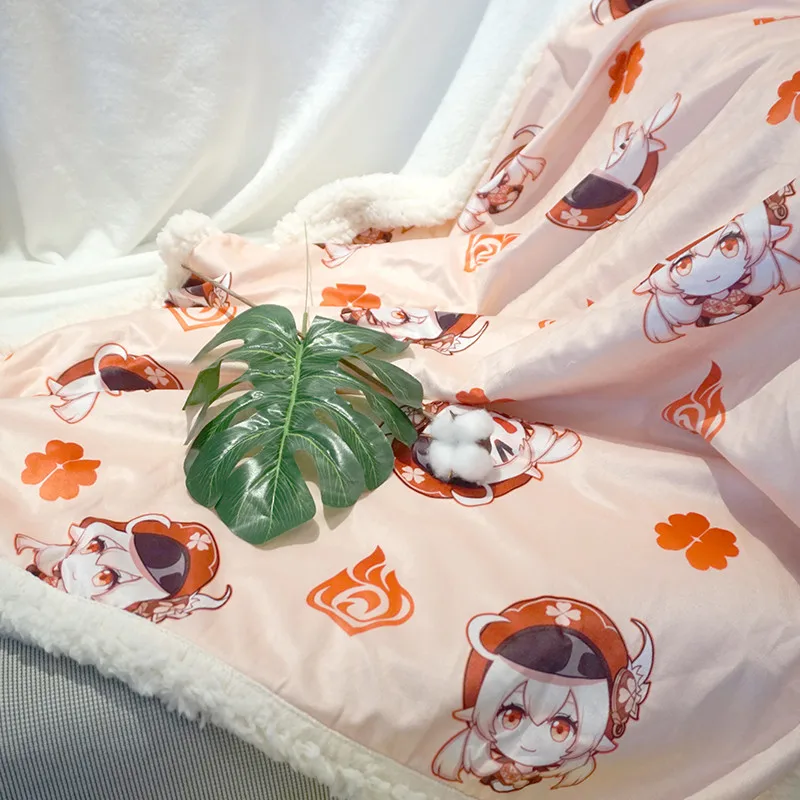 

Anime Genshin Impact Tartaglia Xiangling Raiden Shogun Cosplay Cartoon Lambs Wool Plush Blanket Air Conditioner Shawl Blankets