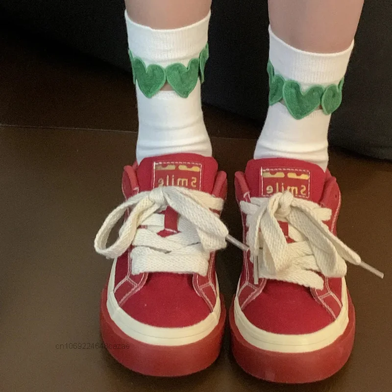 New Red Canvas Shoes Vintage Fashion Women's Sport Shoes Y2k Summer Versatile Sneakers Popular Casual Board Shoes Lace-up Shoes