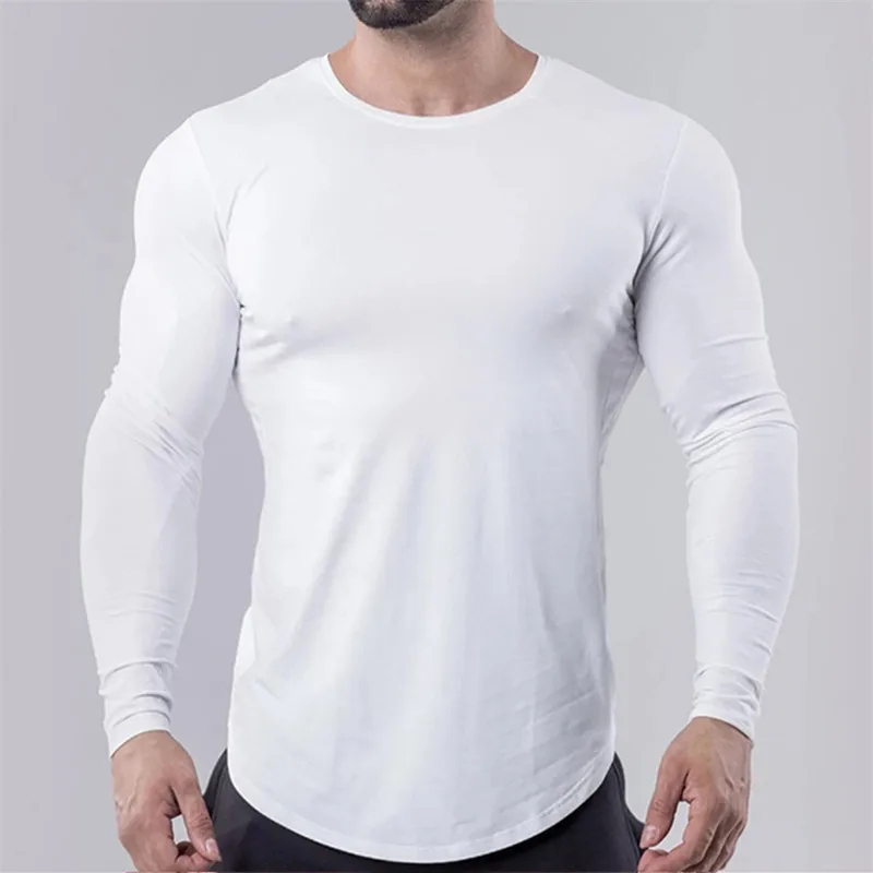 Men Quick Dry Muscle Fit Crew Neck T Shirt Gym Athletic Fit Long Sleeves Tee Top Longline Fitted T-Shirt  Workout Hipster Shirt