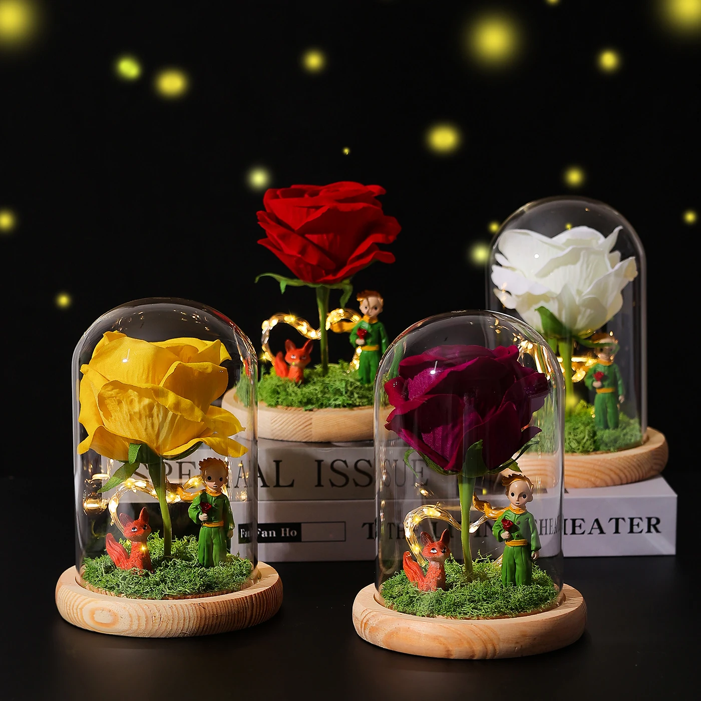 

Little Prince Rose in Glass Dome with Heart-Shaped LED Light,Gift for Mother's Day,Valentine' Day,Birthday,Wedding,Gift for