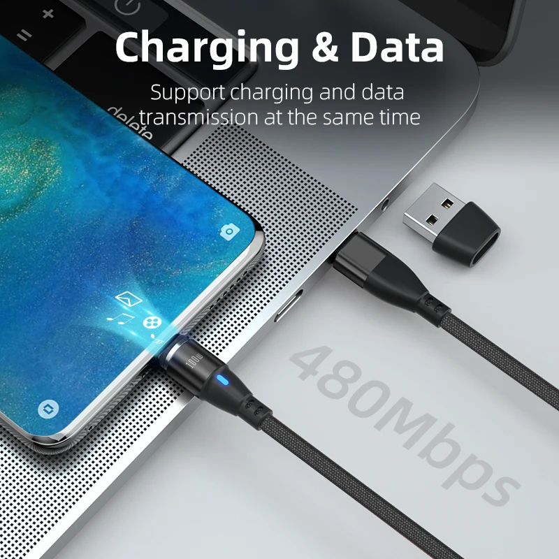 Магнитный зарядный кабель AUFU USB Type C PD 100 Вт супер быстрая зарядка для Samsung Macbook Micro