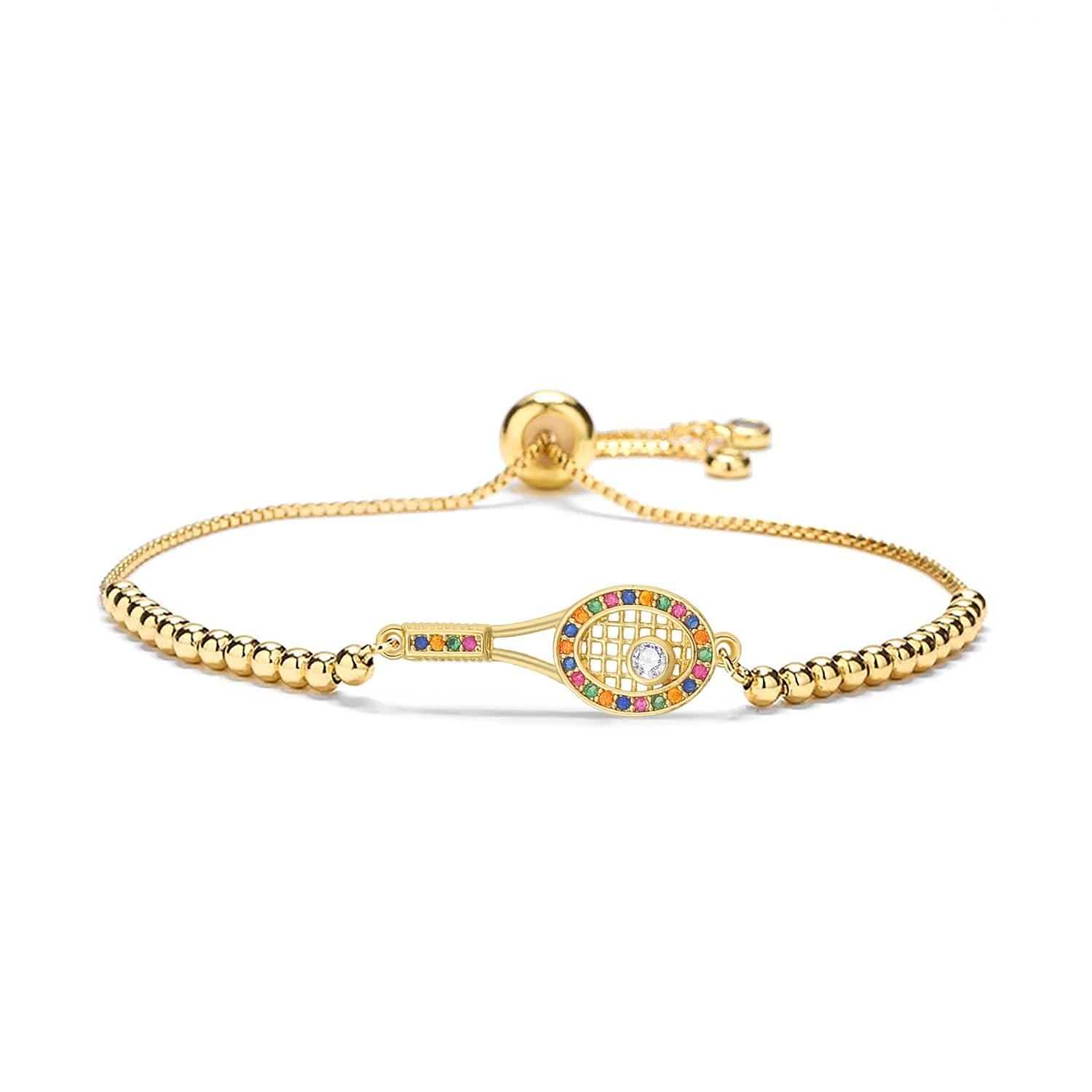 Женский браслет для теннисной ракетки с разноцветными фианитами 2024