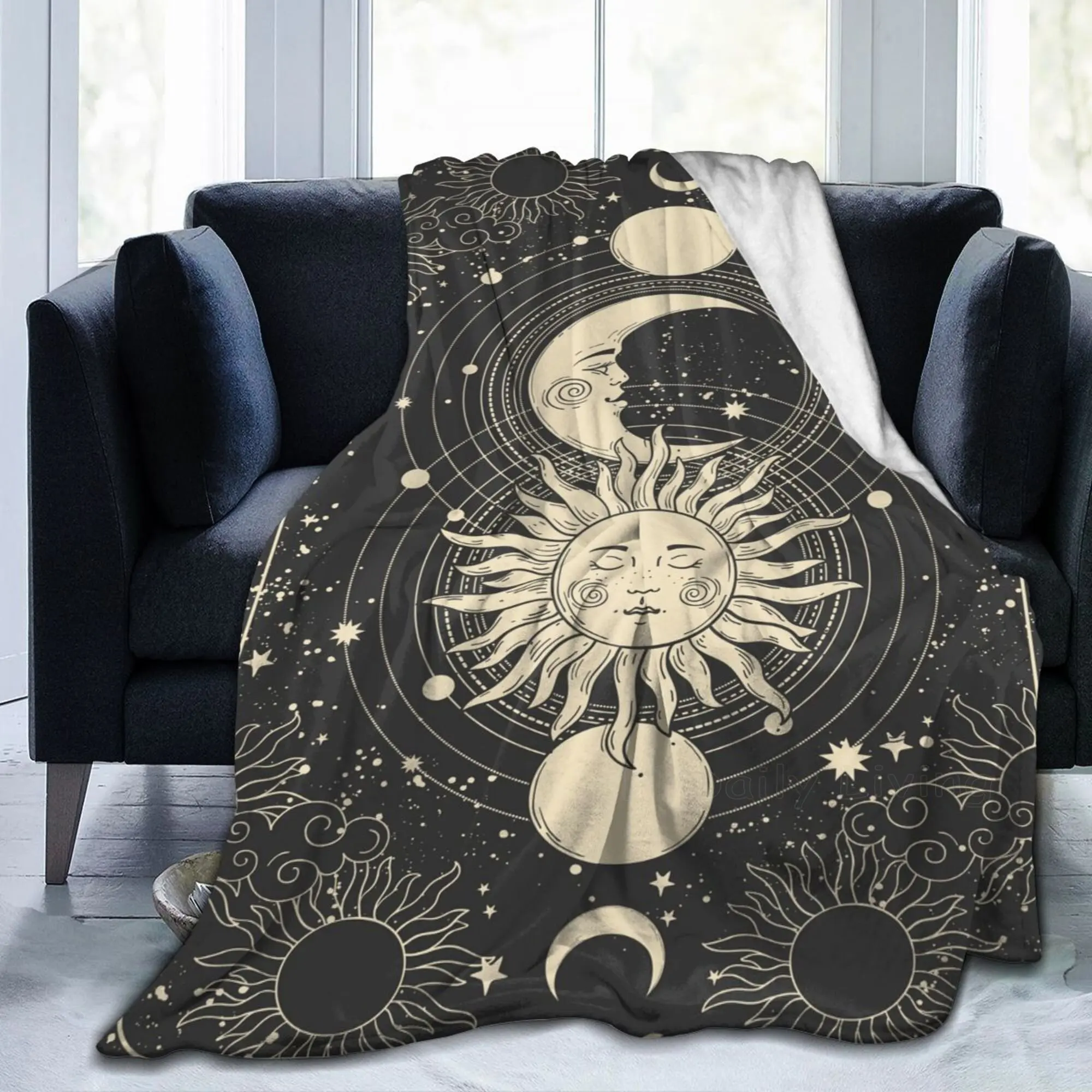 

Astrology Tarot Goth Pattern Flannel Fleece Blanket Anti-Pilling Soft Warm Lightweight Throw Blanket for Adults Kids 80x60 Inch