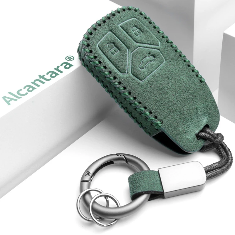 

Car Key Case Cover for Audi A6 A4 A3 Q3 Q2 Q5 Q7 A7 A8 Q8 Black Green Alcantara Luxury Car Keys Bag Keyrings Keychains