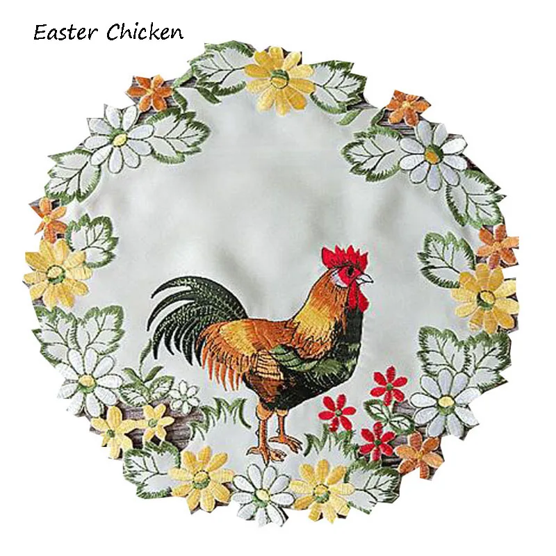 

HOT round Chicken embroidery table place mat pad cloth cup dish tea coaster placemat Coffee doily kitchen Easter party decor