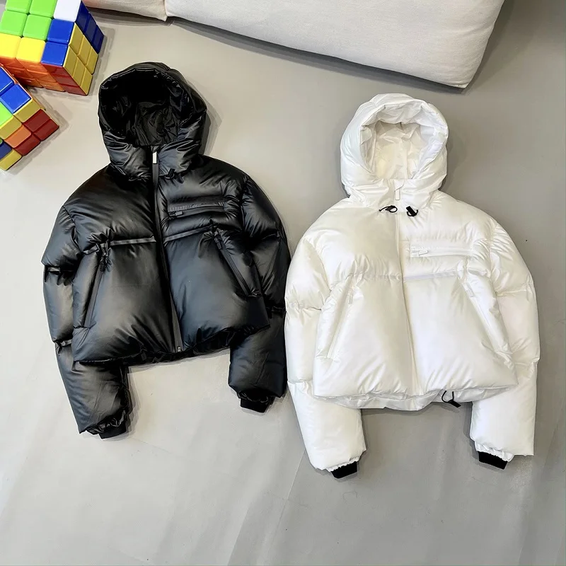 

2022 New Loose Casual Jacket Overcoat White Goose Down Thick Warm Super Hot Women's Winter Short Coats Hooded Puffer Down Jacket