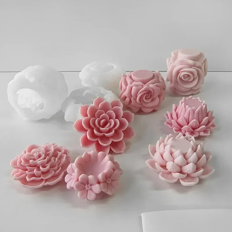 Силиконовая форма в виде лотоса для свечи цветочная ручной работы