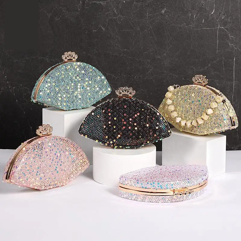 

Вечерний Клатч в форме веера, женские кошельки и сумочки, модная дизайнерская сумка через плечо с цепочкой и блестками, Свадебная вечерняя с...