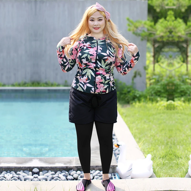 Plus Size Women Rash Guard Swimsuit 2022 Long Sleeve Swimsuit Sports Swimwear Sun Protection Beach Wear Bathing Suit 5XL