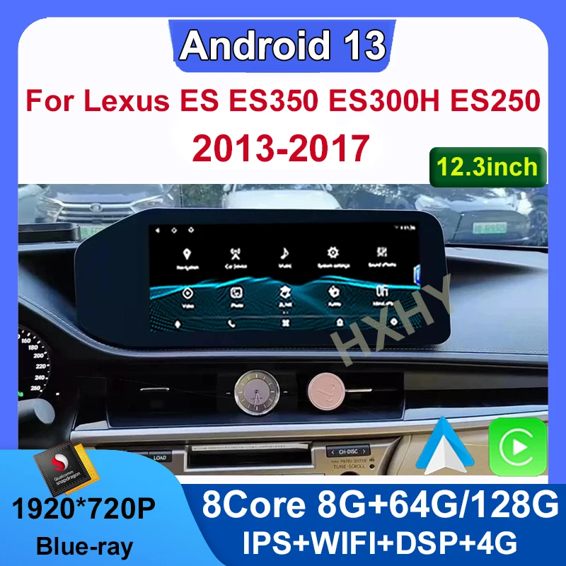 Фото Автомагнитола Android 13 Qualcomm 8+128G с CarPlay для Lexus ES ES200 ES300H ES250 ES350, навигация, мультимедиа, стереосистема №1