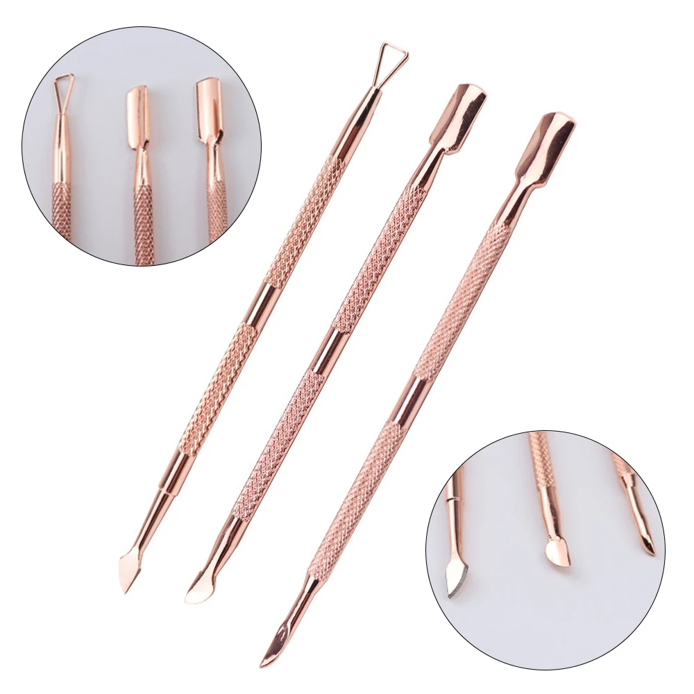 

1/3pcs Skin Remover Pusher Gold File Manicure Pusher Nail Nail Dead Stainless Push Art Steel Tools Cuticle Nail Pedicure Cuticle