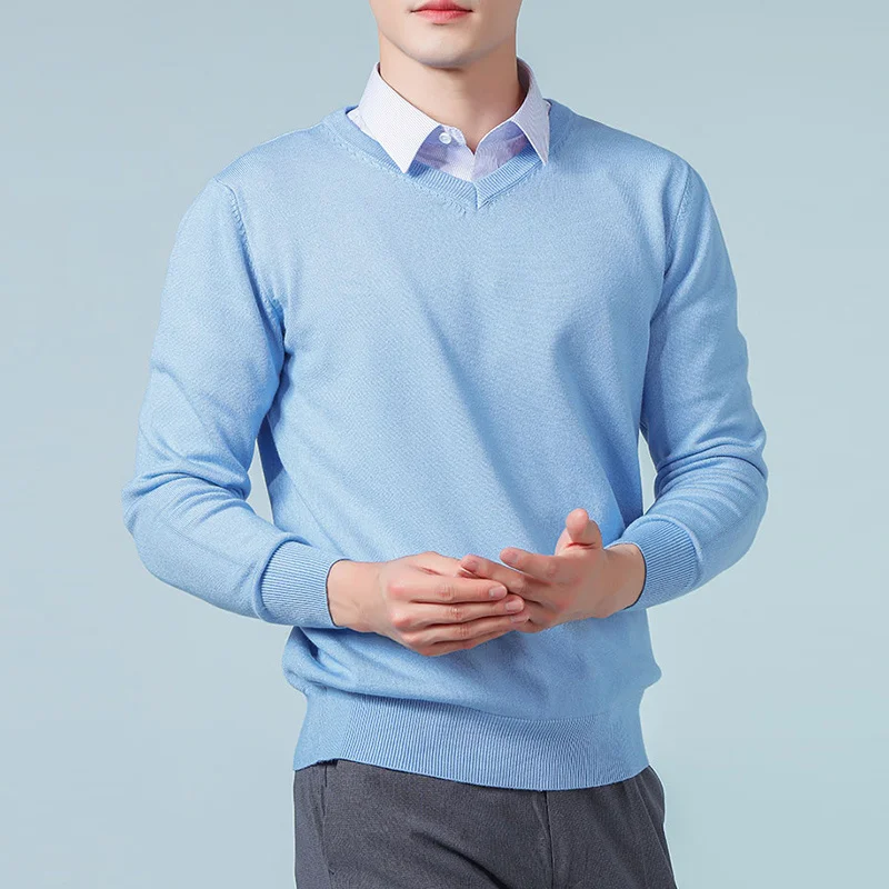 

Men Jumpers ot Sale Vneck Lon Sleeve Pullovers Solid Color Standard Clotes Male Woolen Knittin Jumpers