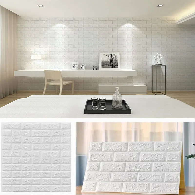 

10 Pcs 3D Brick Wall Stickers Foam Waterproof Wall Covering Crash Foam Wallpaper for Kids Living Room DIY Background Home Decor