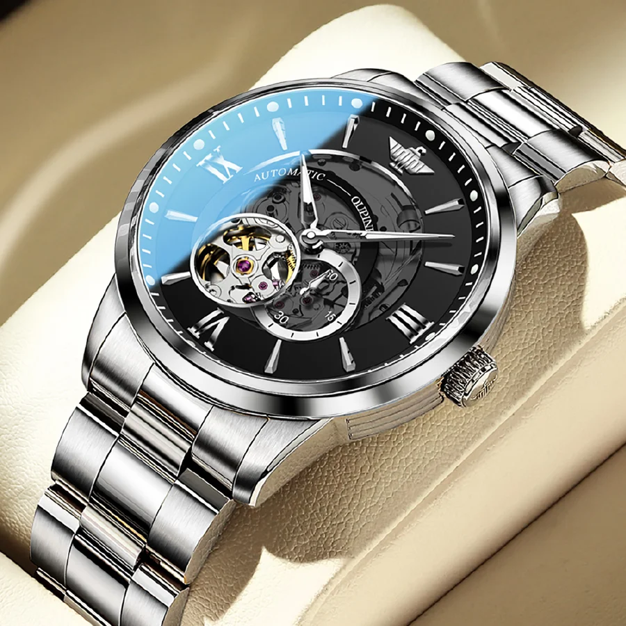 

OUPINKE Men��s Luxury Automatic Watch Mechanical Self Winding Watches Sapphire Crystal Stainless Steel Waterproof Wristwatches