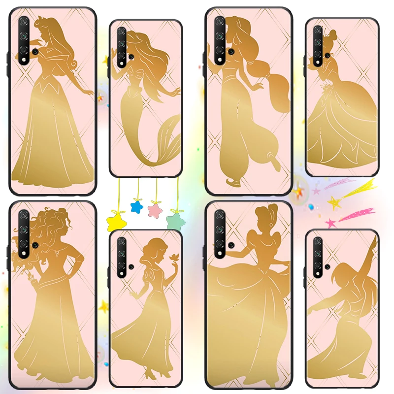 

Disney Princess For Huawei Honor 60 50 X30 30i 20 10 10i 10X 9X 9S 9C 9 8X 8A lite Pro SE Black luxury Silicone Soft Phone Case