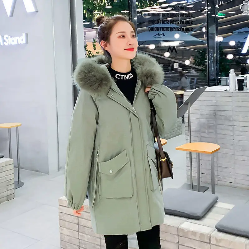 New Hooded Down Cotton Jacket Women's Medium Long Thickened Korean Winter Padded Coat Cold Weather Ladie's Warm Parkas