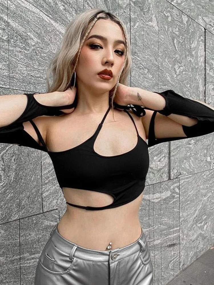 Y2K спортивный стиль полый Асимметричный однотонный жилет эстетичный E-girl тройник