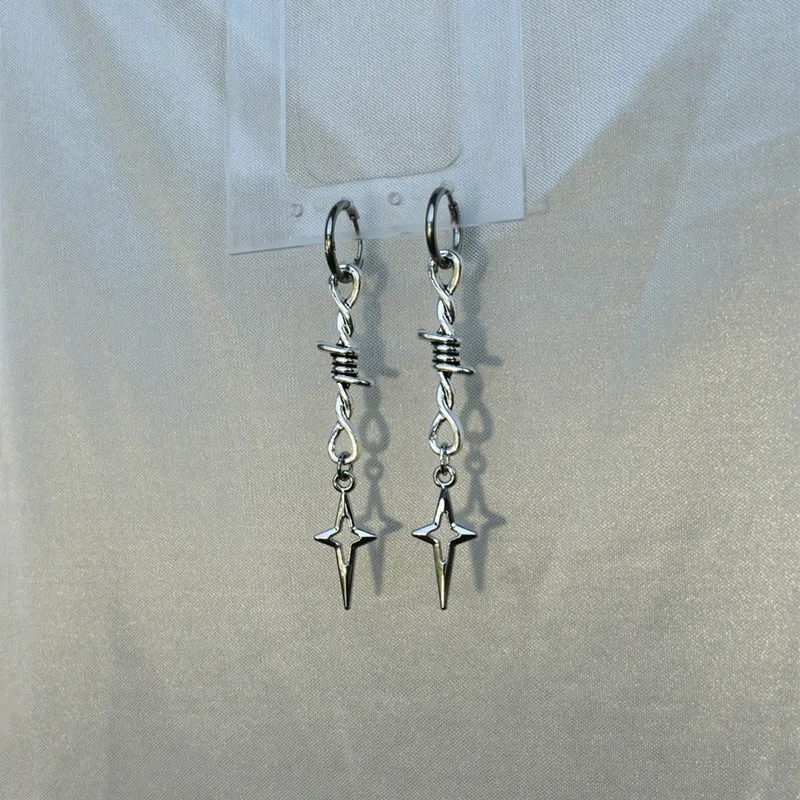 

Fashionable Retro Bramble Shiny Star Earrings Allergy Proof Jewelry Goth Trash Punk Y2k Cute Alternative Pendant Earrings